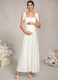A-line Square Ankle-Length Jersey Chiffon Maternity Dresses With Bow 