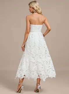 Sweetheart Strapless A-line Lace Midi Dress 