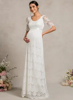 A-line Scoop Floor-Length Lace Maternity Dresses 