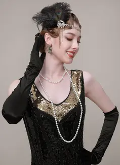 V-Neck Beaded Sequins 1920's Gatsby Flapper Cocktail Dress 