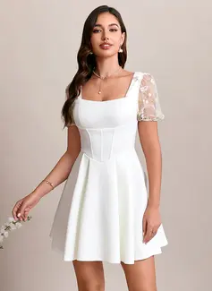 A-line Square Short Jersey Wedding Dress With Embroidered 