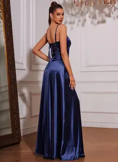 A-linjeklänning Fyrkantig urringning Golvlång Stretch Satin Balklänning till studentbal 