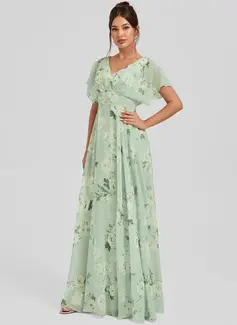 A-line V-Neck Floor-Length Chiffon Bridesmaid Dress 
