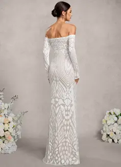 Sheath/Column Off the Shoulder Floor-Length Sequin Lace Maternity Dresses 