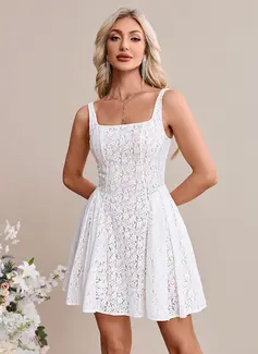 A-line Square Mini Lace Wedding Dress 