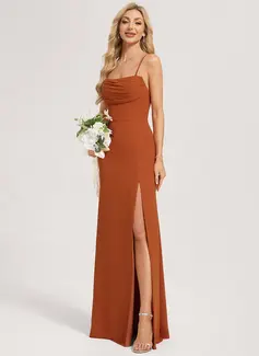 Sheath/Column Cold Shoulder Off the Shoulder Straight Floor-Length Chiffon Bridesmaid Dress 