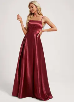 A-line kjole Firkantet hals Gulvlengde Strekk sateng Brudepikekjole 