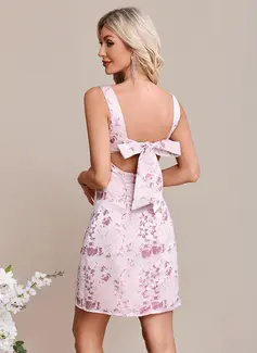 Bow Square Sleeveless A-line Jacquard Mini Dress 