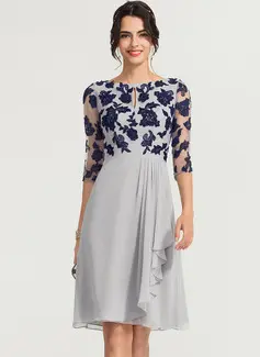 A-line kjole Scoop Knelengde Chiffong Blonder Cocktailkjole med Frynse 