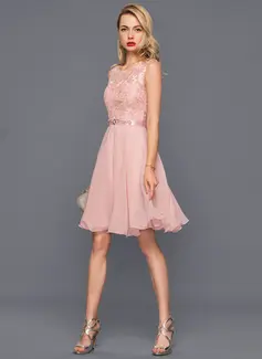 A-line kjole Scoop Knelengde Charmeuse Chiffong Blonder Cocktailkjole med Profilering paljetter 