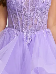 Ball-Gown/Princess V-Neck Short Tulle Homecoming Dress With Rhinestone 
