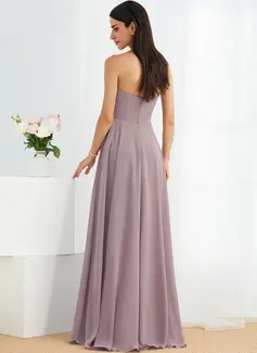 A-line Straight Floor-Length Chiffon Bridesmaid Dress 