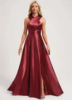 A-line One Shoulder Stretch Satin Dress