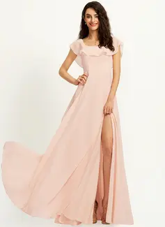 A-Line Square Neckline Floor-Length Bridesmaid Dress With Split Front 