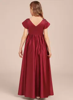 A-line Scoop Floor-Length Satin Junior Bridesmaid Dress 