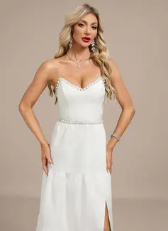 A-line V-Neck Floor-Length Jacquard Wedding Dress With Beading 