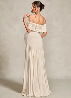 Trumpet/Mermaid Off the Shoulder Floor-Length Jersey Maternity Dresses With Pleated 
