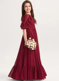 A-line Scoop Floor-Length Chiffon Junior Bridesmaid Dress With Cascading Ruffles 
