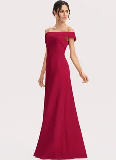 Linjeform Off-the-Shoulder Gulvlengde Brudepikekjole med Frynse 