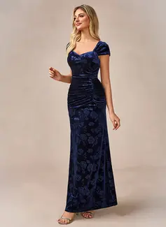 Jacquard Sweetheart Cap Sleeve Trumpet/Mermaid Velvet Maxi Dress 