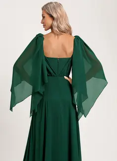 A-line Sweetheart V-Neck Floor-Length Chiffon Bridesmaid Dress With Ruffle 