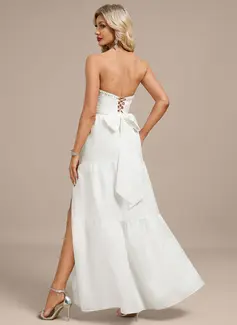 A-line V-Neck Floor-Length Jacquard Wedding Dress With Beading 