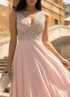 Jurk van de chiffon met v-hals pailletten