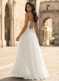 Kjole i Tyll med Firkantet hals Spaghetti