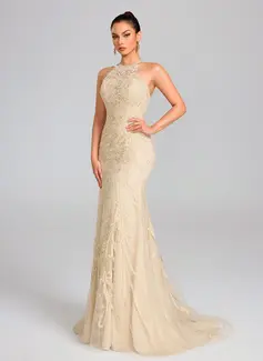 Robe sirène à sans manches avec paillettes en tulle