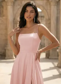 Square Spaghetti Straps Satin Dress