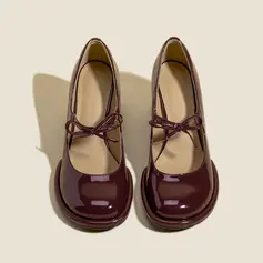 Women's Heels Daily Party Patent Leather Block Heel Round Toe Bowknot Solid Color Slip On Shoes 