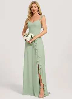 A-line V-Neck Floor-Length Chiffon Bridesmaid Dress With Ruffle 