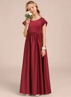 A-line Scoop Floor-Length Satin Junior Bridesmaid Dress 