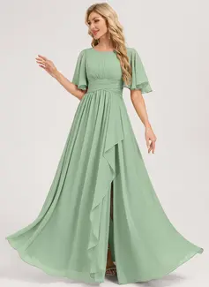 A-line Ruched Chiffon Dress