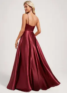 A-line kjole Firkantet hals Gulvlengde Strekk sateng Brudepikekjole 