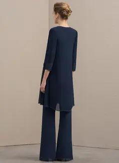 Buksedresser Separerer Scoop Illusjon Gulvlengde Chiffon Blonder Kjole til brudens mor med Profilering 