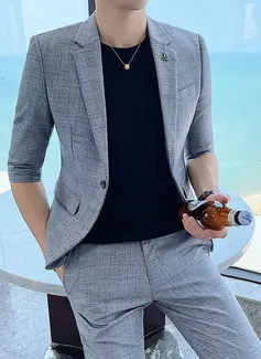 Solid Color 2 Piece Single Breasted Men's Casual Suit 