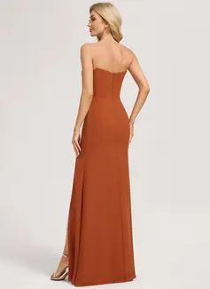 Sheath/Column Cold Shoulder Off the Shoulder Straight Floor-Length Chiffon Bridesmaid Dress 