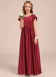 A-line Scoop Floor-Length Satin Junior Bridesmaid Dress 