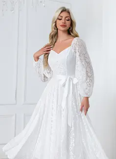 A-line Sweetheart Tea-Length Lace Wedding Dress 