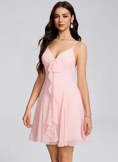 A-line V-Neck Short Chiffon Homecoming Dress With Ruffle 