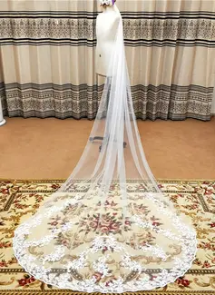 Lace Edge Single Tier Tulle Bridal Cathedral Length Wedding Veils 