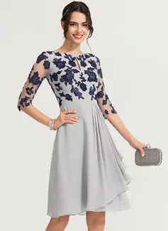 A-line kjole Scoop Knelengde Chiffong Blonder Cocktailkjole med Frynse 