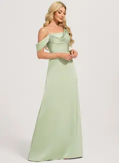Sheath/Column Asymmetrical Floor-Length Matte Satin Bridesmaid Dress With Ruched 