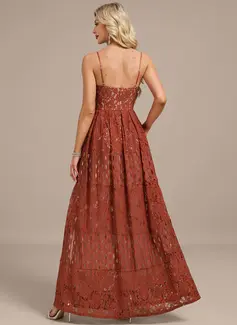 A-line Sweetheart Floor-Length Lace Evening Dress 