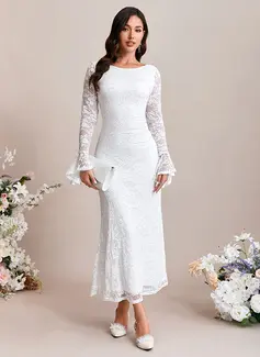 Sequins Boat Neck Long Sleeve Trumpet/Mermaid Lace Maxi Dress 