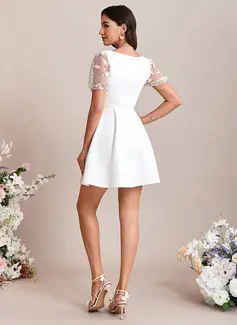 A-line Square Short Jersey Wedding Dress With Embroidered 