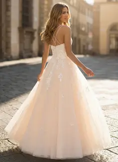 Jurk van tule met vierkant spaghetti pailletten