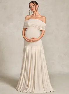 Trumpet/Mermaid Off the Shoulder Floor-Length Jersey Maternity Dresses With Pleated 
