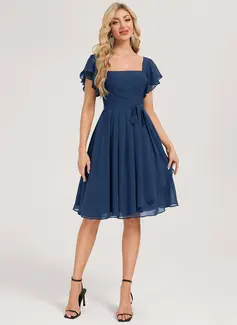 A-line Square Ruched Chiffon Dress